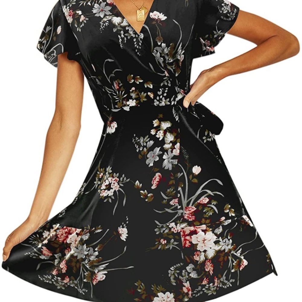Dress Summer Wrap Bohemian Floral Short Sleeve